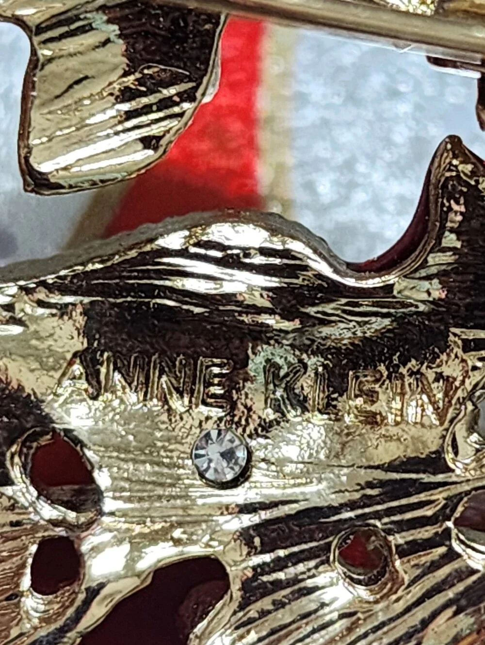 Anne Klein Holiday Red Crystal Bird Brooch with Gold-Tone Christmas In July